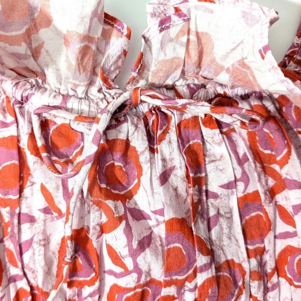 Saylor Pink Floral Crop Top 100% Cotton Ruffle Smocked Siana Set Top Sz S - Picture 5 of 11